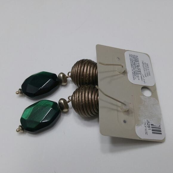 Chico's Bronze and Green Lucite Drop Bead Earrings, 2 1/4 Inches, New On Card - Picture 5 of 9